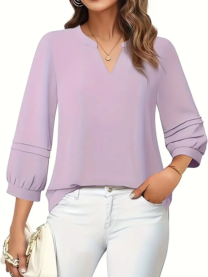 Elegant Lavender Blouse – Non-See-Through Structured Fabric Top, Long Sleeve Blouse, Business Casual Attire