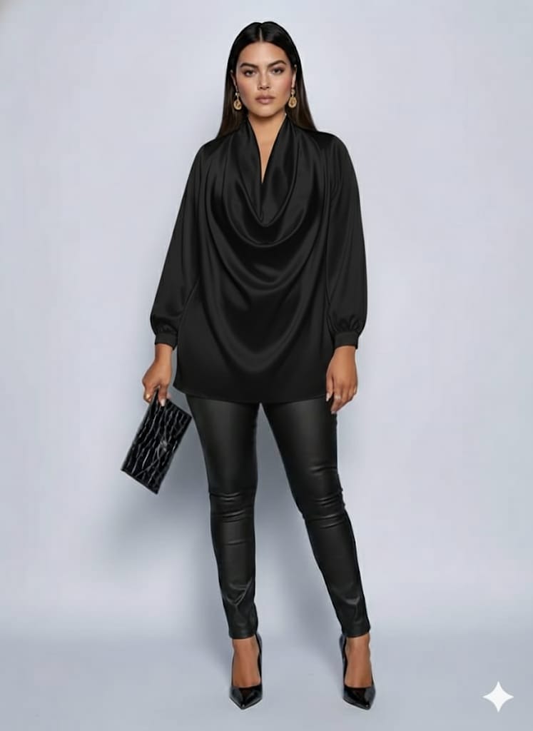 Women’s V-Neck Long Sleeve Blouse - Elegant Pleated Top, Loose Fit Shirt | Casual To Formal Wear | Versatile Fashion Blouse