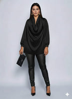 Women’s V-Neck Long Sleeve Blouse - Elegant Pleated Top, Loose Fit Shirt | Casual To Formal Wear | Versatile Fashion Blouse