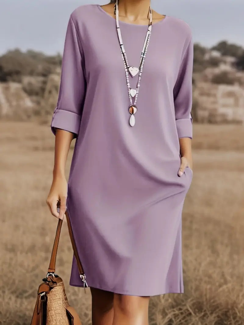 Elegant Women's  Casual Dress – Neutral Tones, Loose Fit Everyday & Formal Outfits Comfortable And Stylish