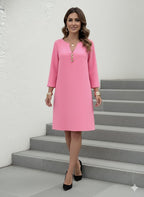 Women's Casual V-Neck Long Sleeve Pencil Dress – Slim-Fit Office & Everyday Wear With Smooth Texture And Relaxed Elegant Fit