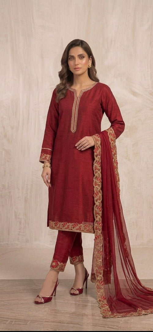 Black Embroidered Lace Three Piece Suit