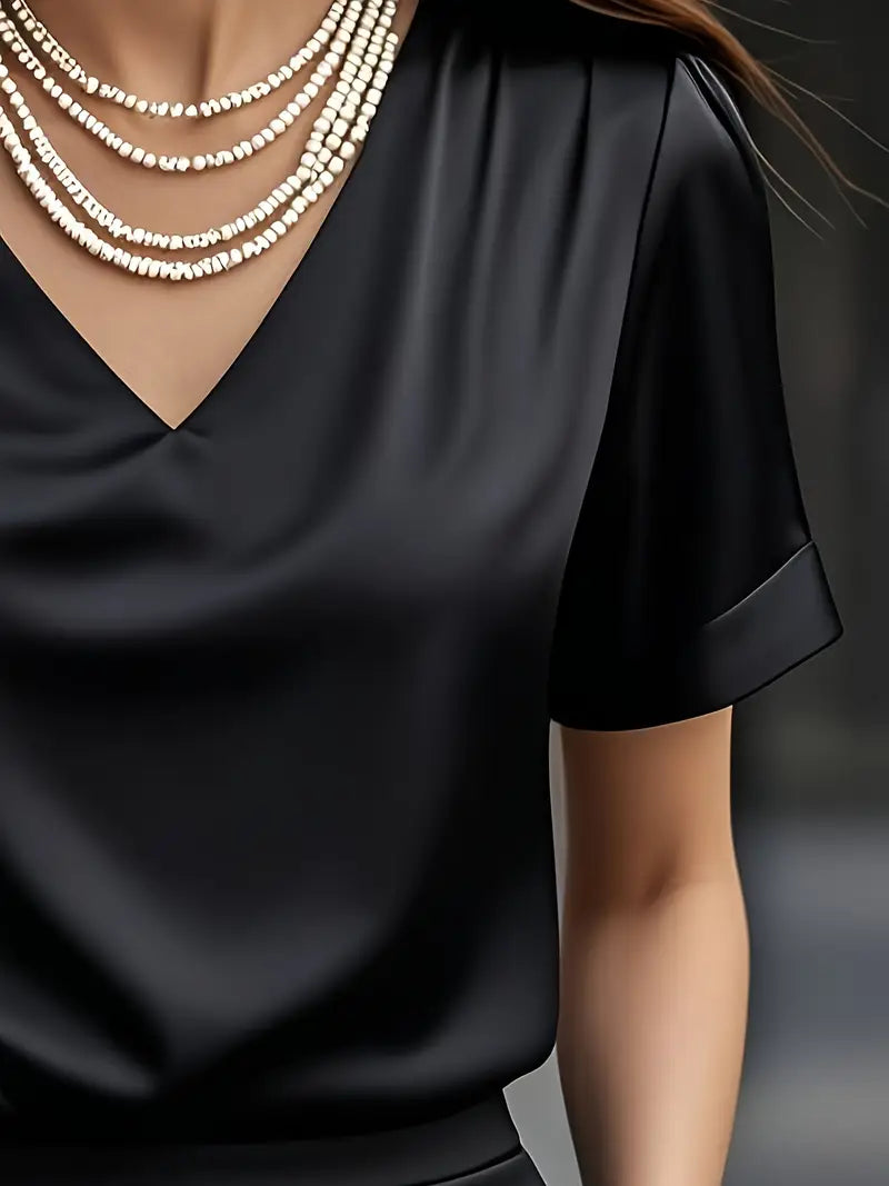 Stylish Ladies V-Neck Blouse, Short Sleeve, Durable Lightweight Top For Fashion Lovers
