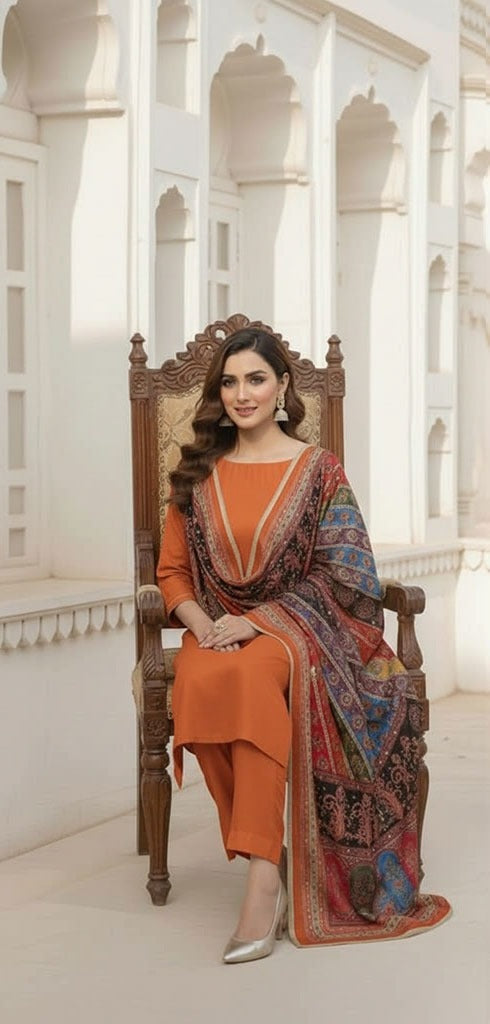 Colourful Ethnic Suit Set With Spectacular Embellished Mirrored Dupatta