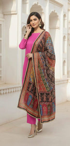 Colourful Ethnic Suit Set With Spectacular Embellished Mirrored Dupatta