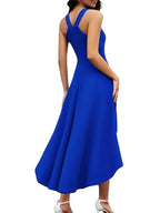 Elegant Royal Blue V-Neck Party Dress – Women’s Asymmetrical Hem Cocktail Dress, Fitted  Premium Quality Cocktail Gown For Special Occasions