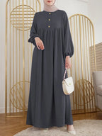 Elegant Long Sleeve Kaftan Dress, Modest Fashion Loose Fit With Button-Front Design, Smooth Fabric, Perfect For Casual & Formal Wear