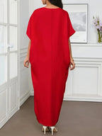 Women’s Elegant V-Neck Short Sleeve Maxi Dress – Flowy Fit, Glossy Finish – Perfect For Casual & Formal Wear