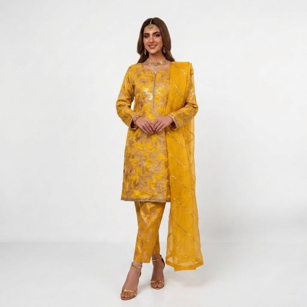 Red Luxury Festive Suit With Zari & Tilla Work