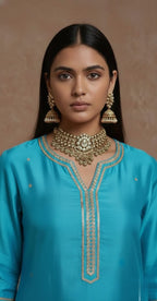 Elegant Red Chanderi Kurta – Traditional Straight-Cut Suit With Gold Gota Work, Lace Border, Flared Sleeves & Lined Finish