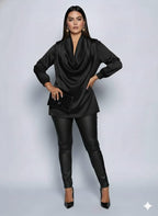 Women’s V-Neck Long Sleeve Blouse - Elegant Pleated Top, Loose Fit Shirt | Casual To Formal Wear | Versatile Fashion Blouse