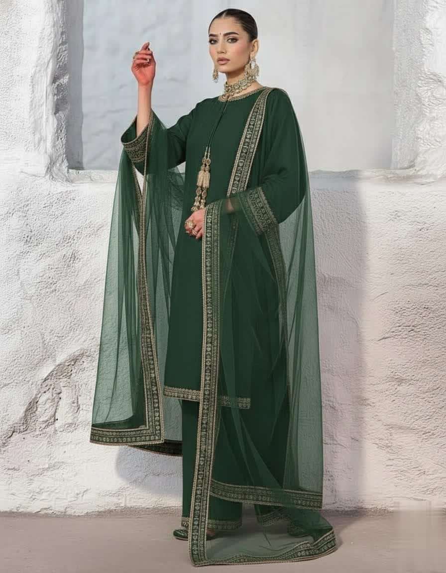 Maroon Shine Silk Kurta Trouser Set With Embroidered Lace & Net Dupatta - Luxury Ethnic Wear