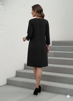 Women's Casual V-Neck Long Sleeve Pencil Dress – Slim-Fit Office & Everyday Wear With Smooth Texture And Relaxed Elegant Fit