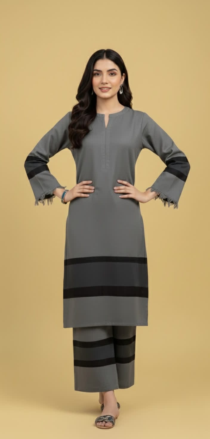 Elegant Cambric Cotton Long Kurti & Trouser Set For Women – Minimalist Light Shade Outfit With Contrast Patch Work.