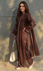 Heart Bloom Cotton Silk Short Kurta With Farshi Shalwar & Chiffon Dupatta.