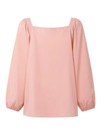 Elegant Long Sleeve Blouse, Square Neck Ruffled Tunic Shirt, Korean Style Chic, All-Season Rayon Top