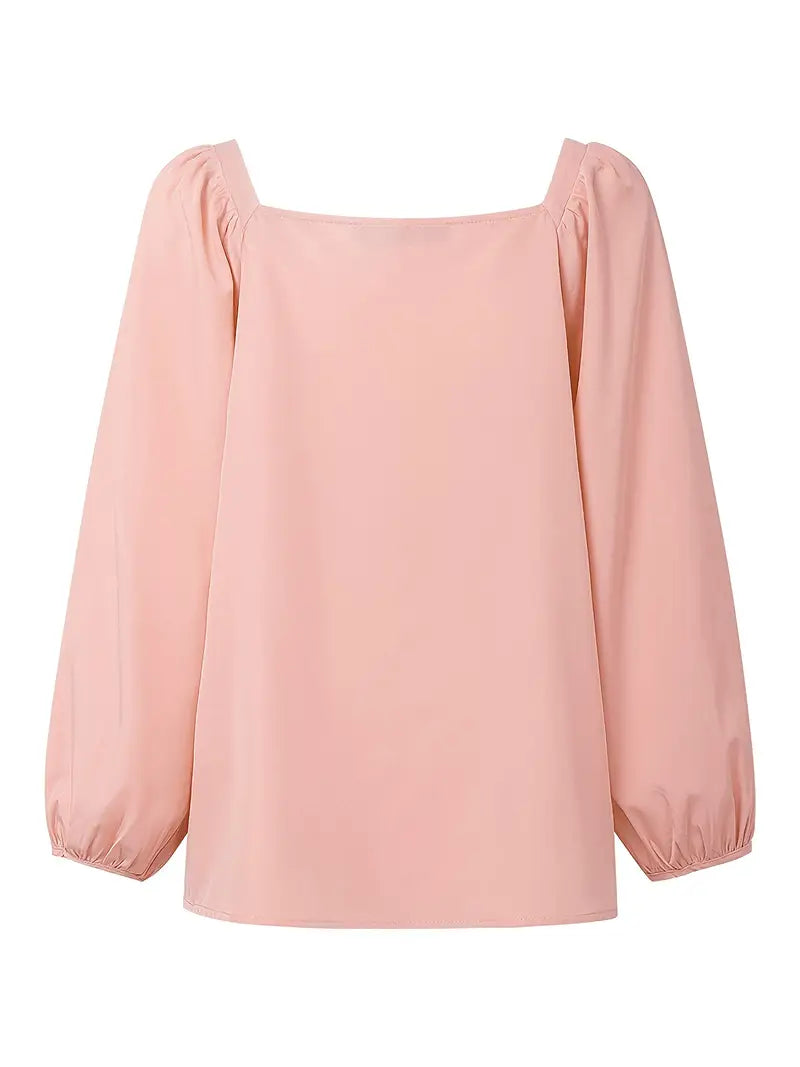 Elegant Long Sleeve Blouse, Square Neck Ruffled Tunic Shirt, Korean Style Chic, All-Season Rayon Top