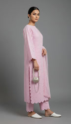 Premium Chikankari Salwar Kameez –  Long Shirt With Scallop Border, Cotton Trouser & Elegant Dupatta - New Light-Shade Collection For Women