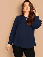 Versatile Long Sleeve Blouse For Women, Round Neck, Button-Up, Casual To Corporate Style
