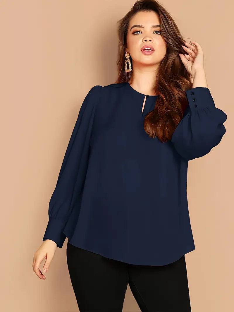 Versatile Long Sleeve Blouse For Women, Round Neck, Button-Up, Casual To Corporate Style
