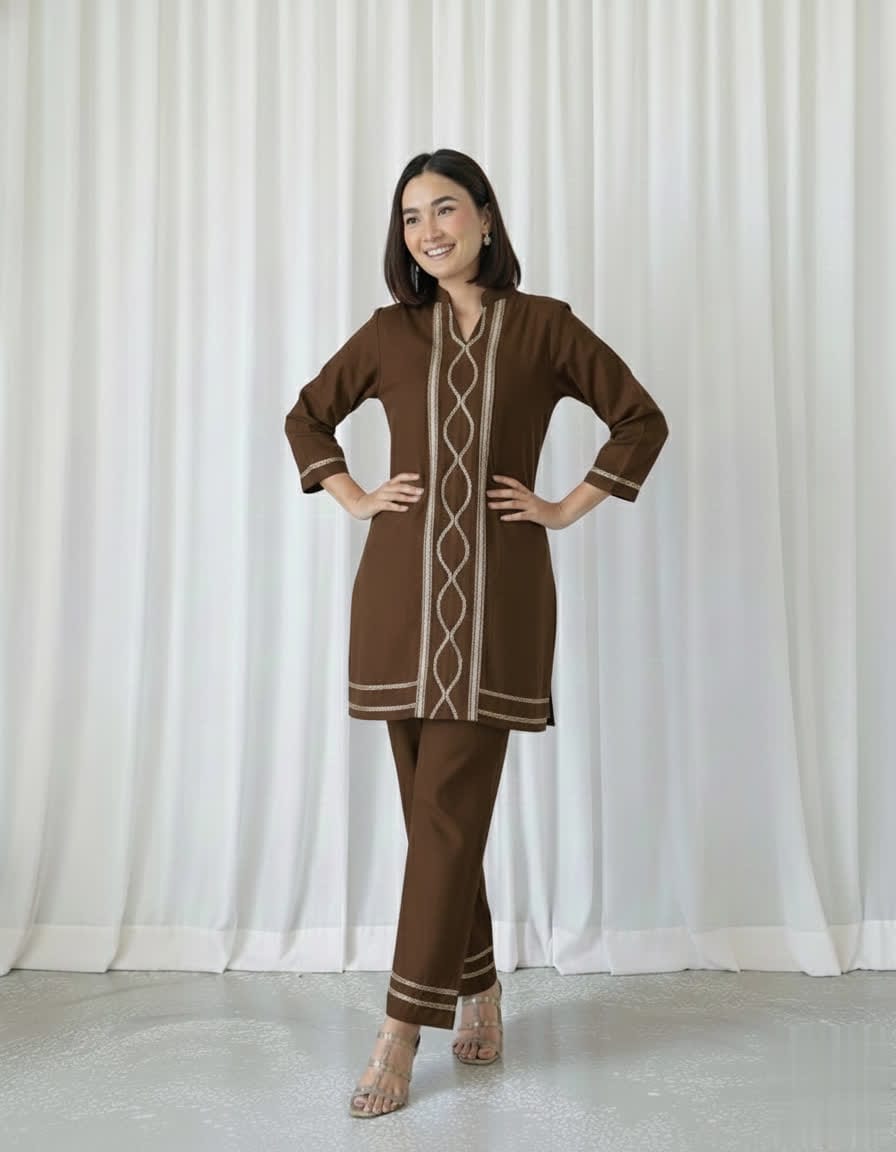 Cotton Slub Kurti Palazzo Set – Soft Co-Ord With Elegant Lace Detailing - Comfortable Daily Wear Kurta & Palazzo For Women