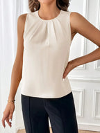 Ruffled Women’s Sleeveless Blouse, Elegant Crew Neck Top For Casual Outfits And Semi-Formal Occasions
