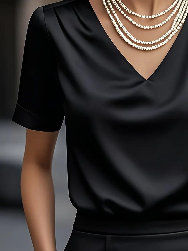Stylish Ladies V-Neck Blouse, Short Sleeve, Durable Lightweight Top For Fashion Lovers