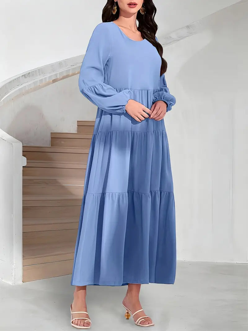 Elegant A-Line Maxi Dress – Puffed long Sleeves, Formal Gown, Perfect For Weddings, Proms & Special Events