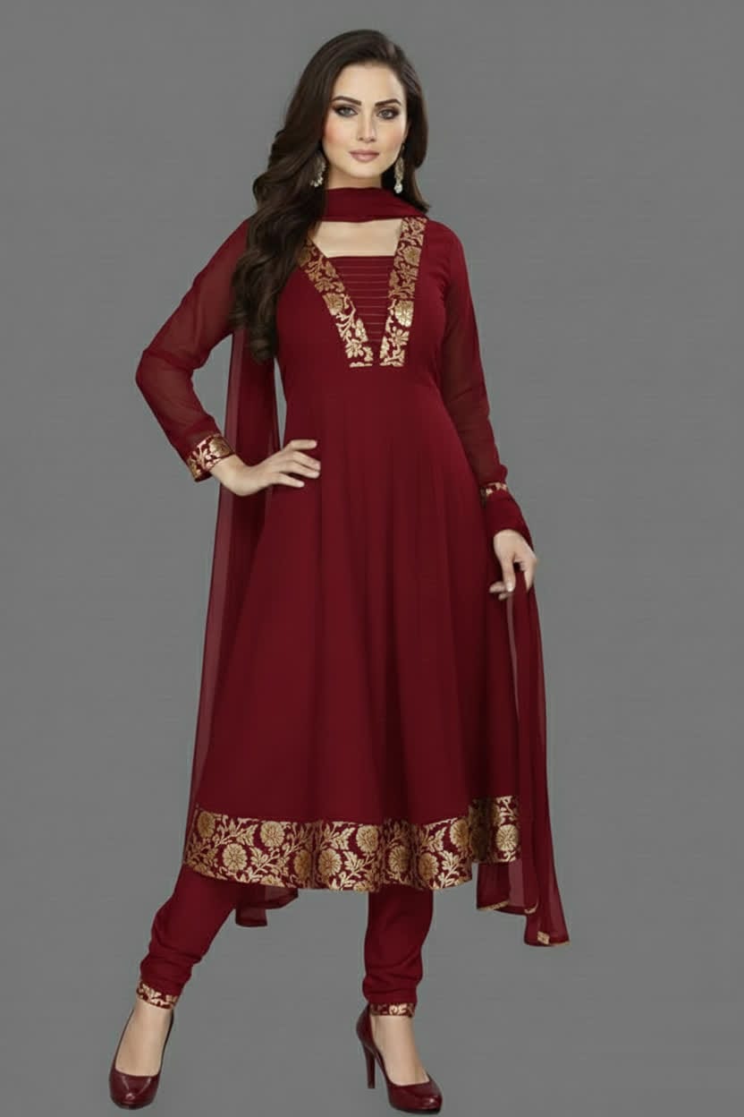 Premium Anarkali Dress Set – Women’s Churidar Suit With Chiffon Dupatta In Multiple Shades Party Wear & Festive Outfit.
