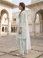 Pastel Mint Green Farshi Salwar Kameez Set With White Lace Dupatta