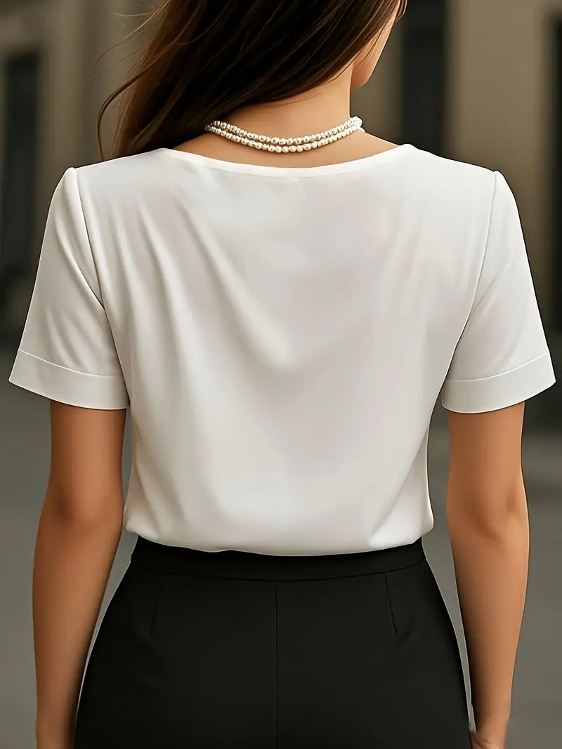 Stylish Ladies V-Neck Blouse, Short Sleeve, Durable Lightweight Top For Fashion Lovers