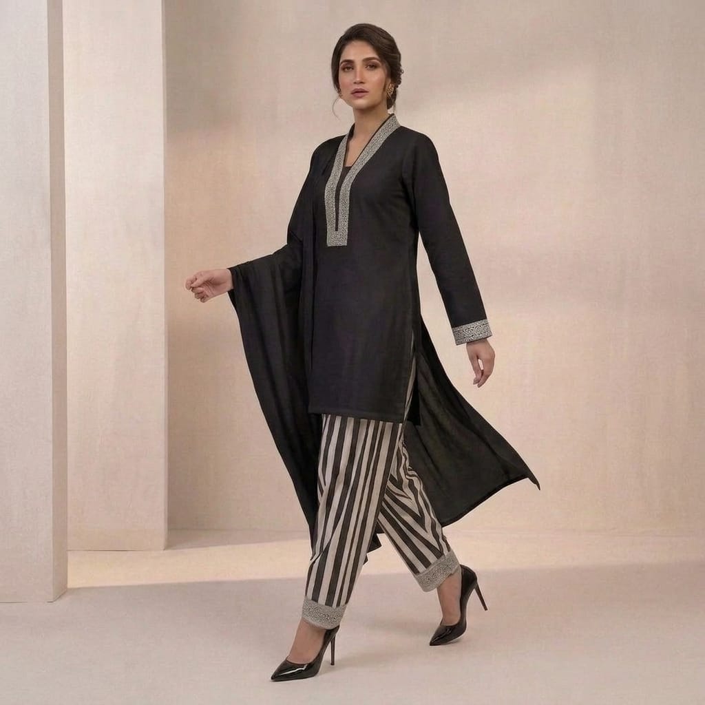 Elegant Black & White Striped Luxury Pret