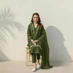 Classic Solid Cotton Ethnic 3-Piece Suit With Lace Embellishment