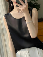Elegant Low-Neck Sleeveless Tank Top – Semi-Sheer Stretchy Shirt, Layering Piece, Lightweight Top For Casual Wear