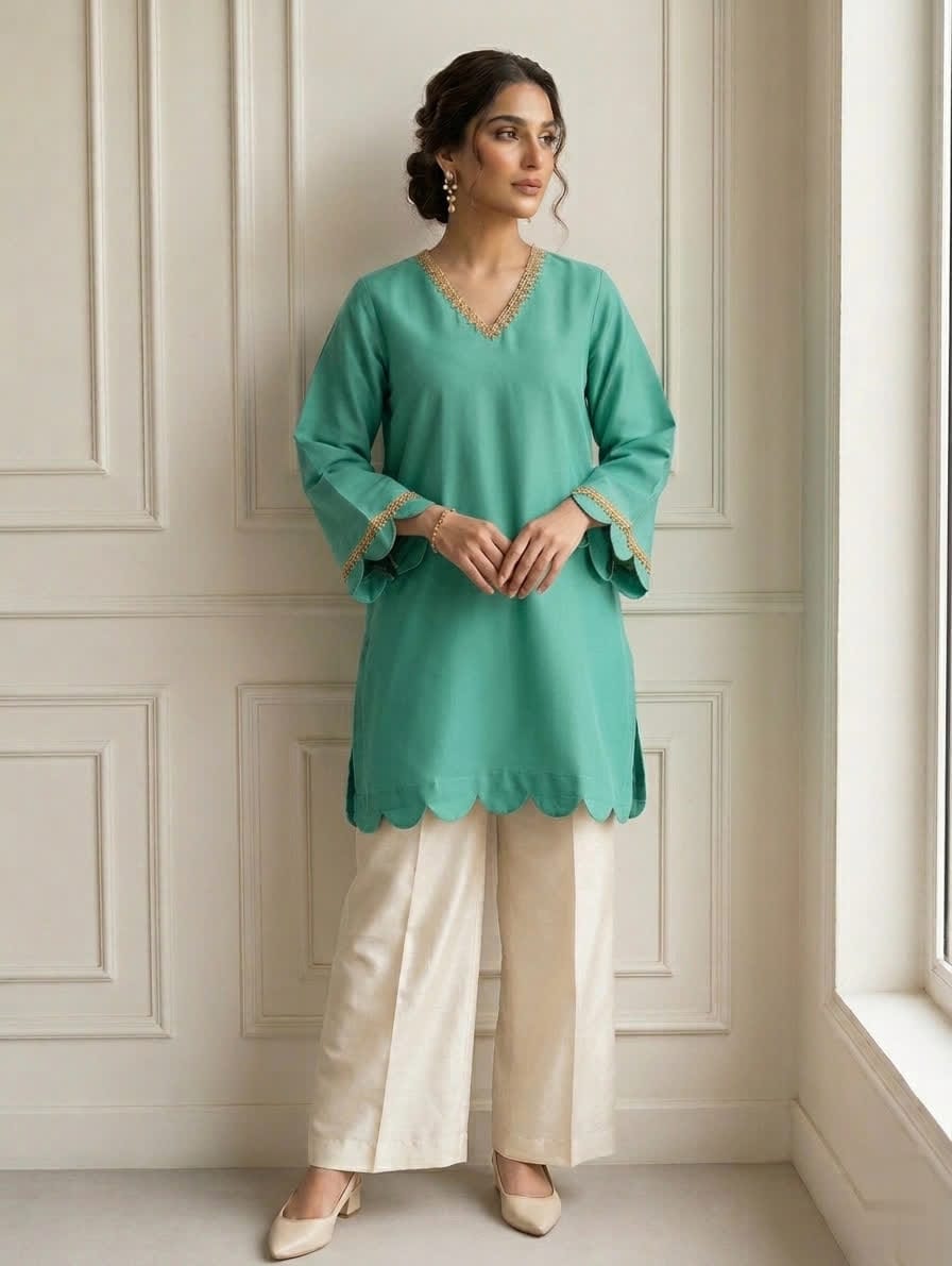 Casual Cotton Two Piece Outfit With Short Shirt & Trouser