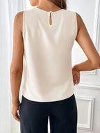 Ruffled Women’s Sleeveless Blouse, Elegant Crew Neck Top For Casual Outfits And Semi-Formal Occasions