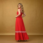 Hot Red Cotton Dress – Elegant, Breathable & Stylish Fashion Dress - Casual Cotton Outfit - Red Midi Dress For Women