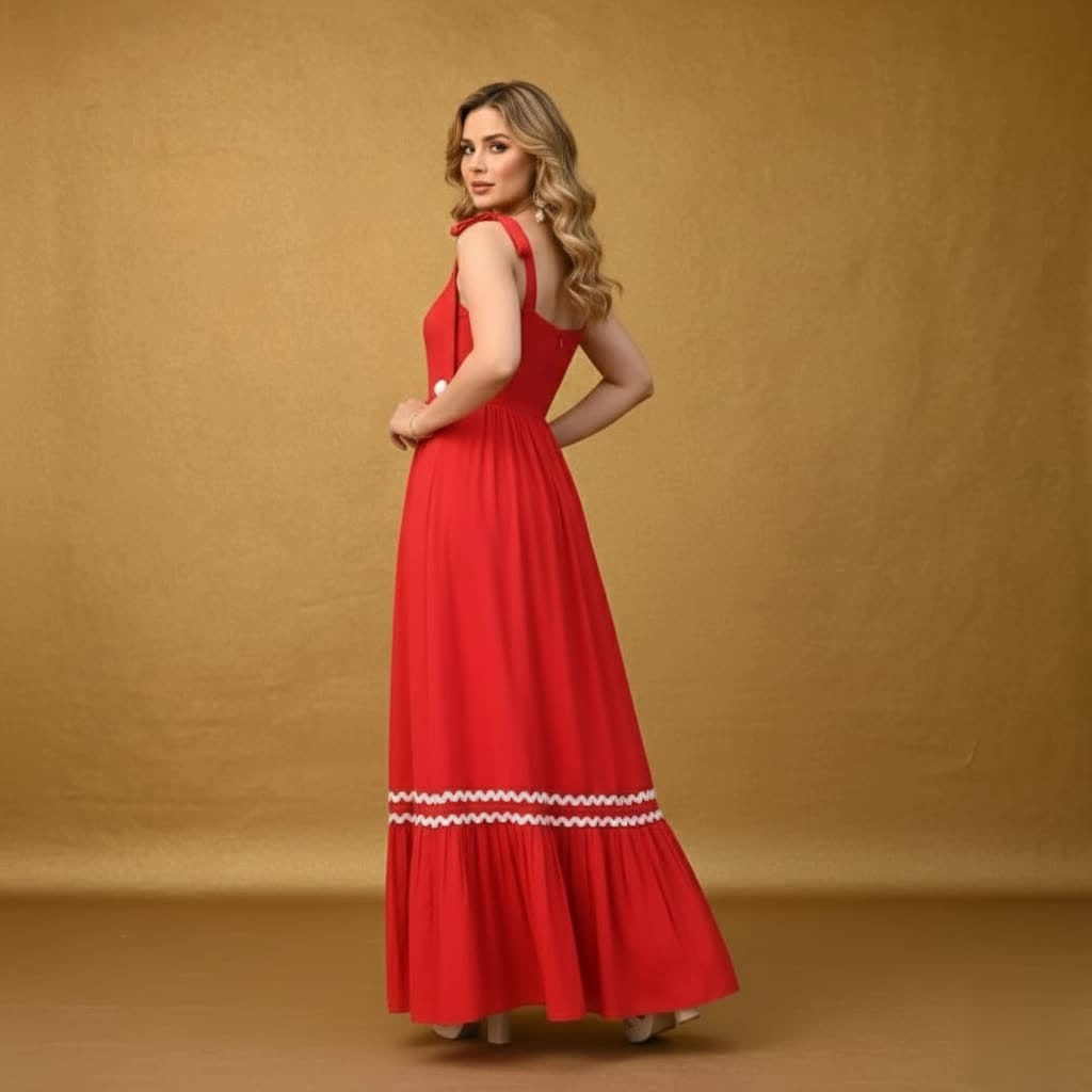 Hot Red Cotton Dress – Elegant, Breathable & Stylish Fashion Dress - Casual Cotton Outfit - Red Midi Dress For Women