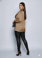 Women’s V-Neck Long Sleeve Blouse - Elegant Pleated Top, Loose Fit Shirt | Casual To Formal Wear | Versatile Fashion Blouse