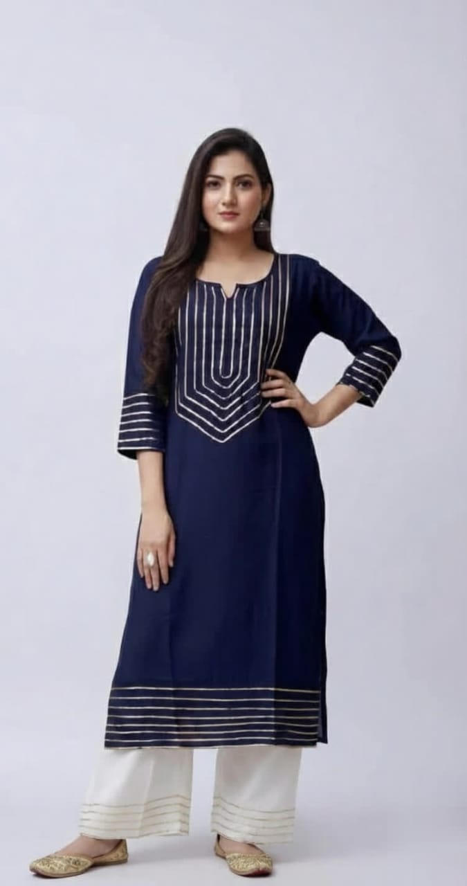 Pure Rayon Kurti Palazzo Suit For Women – NISWA STYLE Traditional Gotta Patti Embellished Ethnic Set.