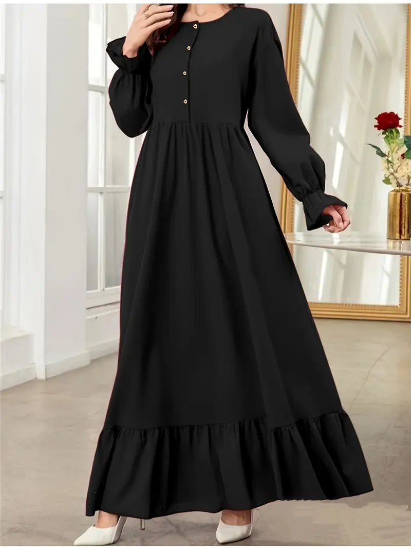 Elegant Maxi Dress for Women – Long Sleeve Flowy Formal & Casual Gown | Modest Abaya Dress, Sophisticated All-Season Fashion