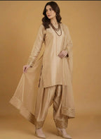 Elegant Three Piece Farshi Shalwar Suit For Women –  Latest Design Eastern Formal Wear