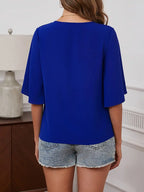 Elegant Blouse –  V-Neck Top With Bell Sleeves And Decorative Buttons For Casual Or Dressy Outfits