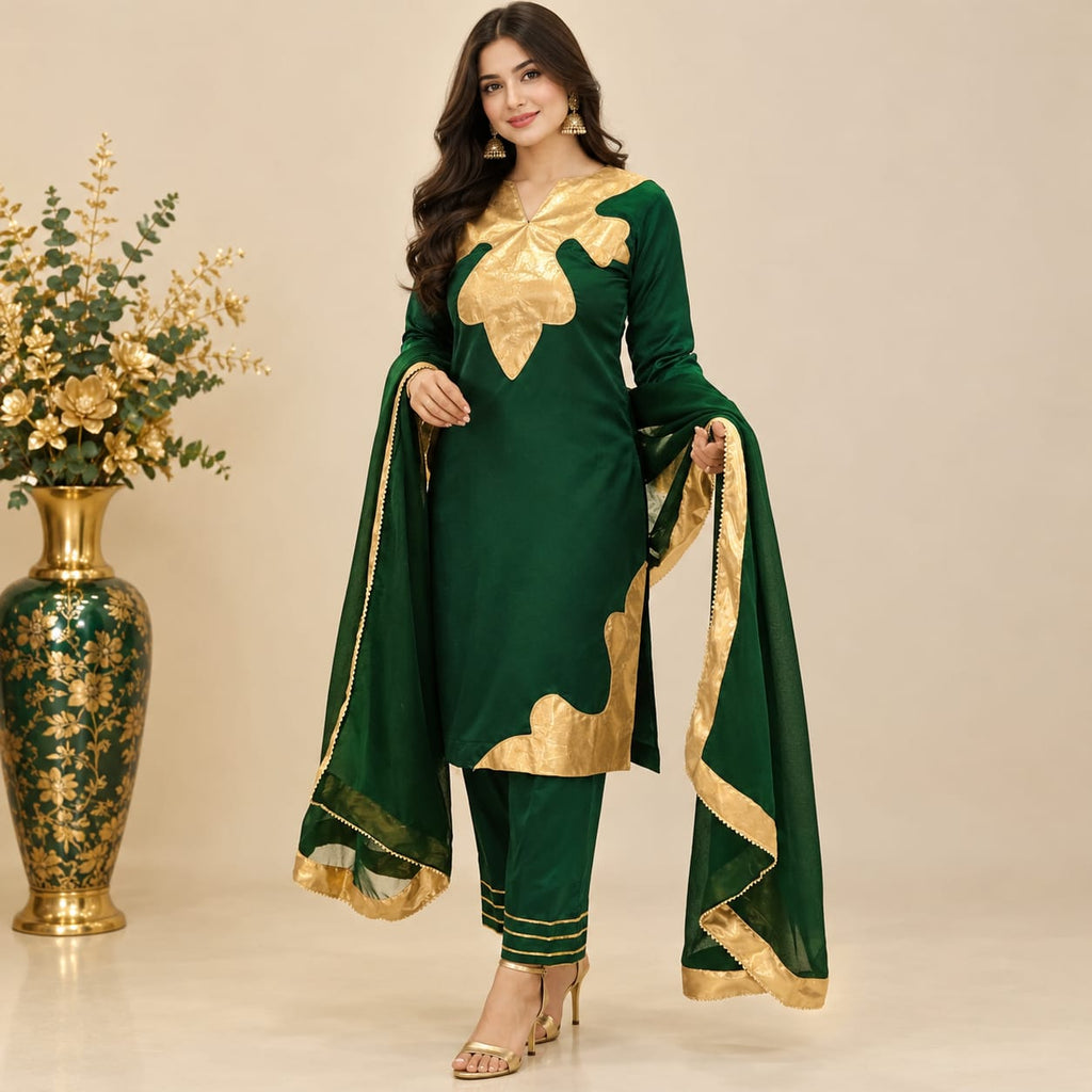 Emerald Green Suit With Gold Appliqué & Border
