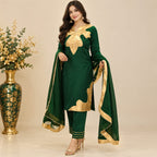 Emerald Green Suit With Gold Appliqué & Border