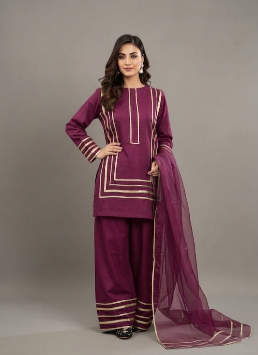 Elegant Ethnic Wear Maroon Gota Patti Suit