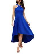 Elegant Royal Blue V-Neck Party Dress – Women’s Asymmetrical Hem Cocktail Dress, Fitted  Premium Quality Cocktail Gown For Special Occasions