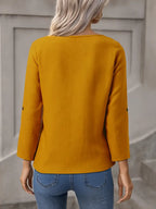 Fashionable Button-Up Shirt, Adjustable 3/4 Sleeve Button Professional And Casual Attire With Refined Design