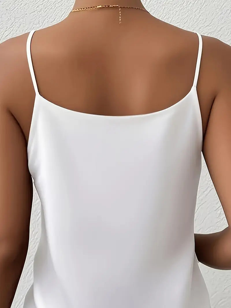 Elegant Satin-Like Camisole Top – Sleeveless Slim Fit Blouse, Versatile Shirt For Formal & Party Wear