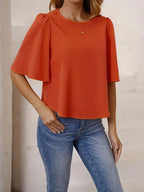 Elegant Non-See-Through Round Neck Shirt, Lightweight And Breathable Top For Formal And Casual Wear